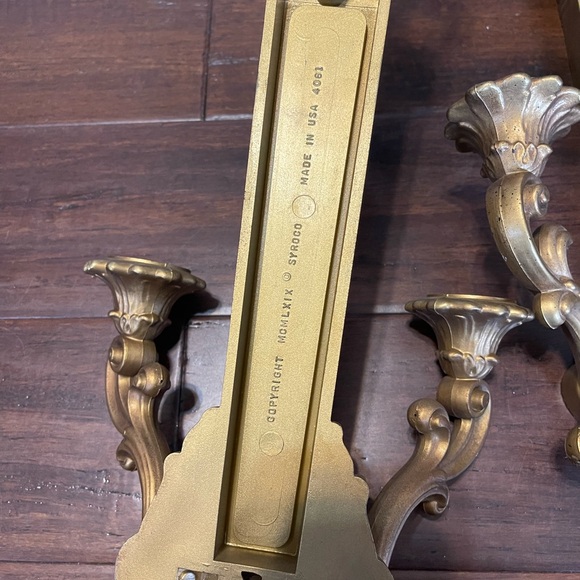 Set of 2 Vtg 1969 Syroco Black Gold Toned Candle Holder Wall Sconces #4061 USA - Picture 6 of 6